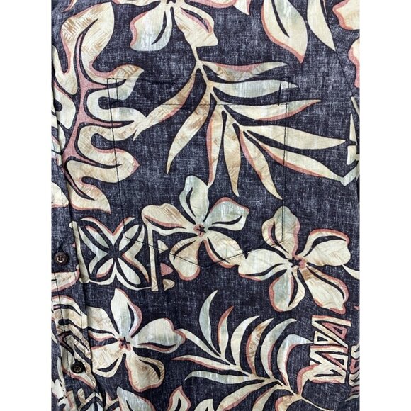 Bishop St Mens Aloha Button Up Short Sleeve Shirt XL Black Brown Floral Hawaii - Picture 5 of 7